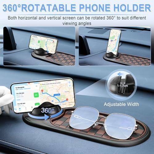 LivTee Multifunction Car Anti-Slip Mat, 360° Rotatable Multifunctional Car Dashboard Mobile Phone Holder with Temporary Parking Number, Universal Dashboard Accessories for Organized Storage (BB-Black) - Image 2