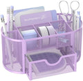 Mesh Desk Organizer with Drawer, 9-Compartment Pen Holder for Desk, Purple by SUPEASY