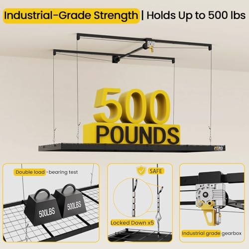 FERO Overhead Garage Storage Rack 4x8, 500 lb Heavy-Duty Capacity - Image 4