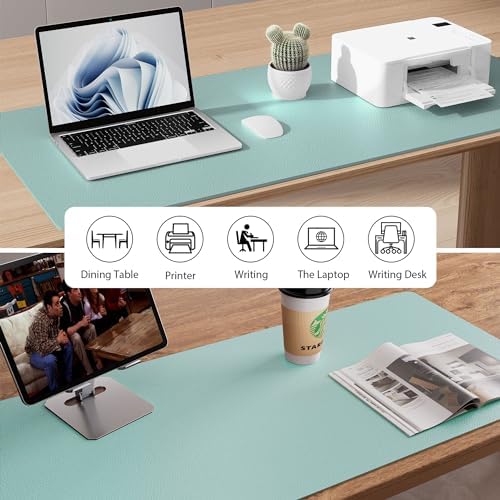 Aothia Leather Desk Pad Protector, Mouse Pad, Office Desk Mat, Non-Slip PU Leather Desk Blotter, Laptop Desk Pad, Waterproof Desk Writing Pad for Office and Home (Light Blue,31.5" x 15.7") - Image 5
