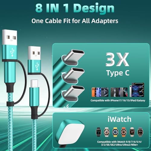 3 Type-C Ports 4-IN-2 Multi Charging Cable for iWatch Charger/iPhone 17-15 - Image 2