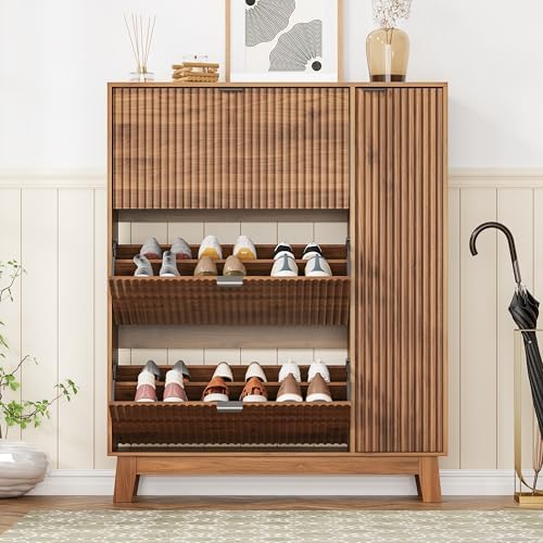 Shoe Cabinet Storage for Entryway with 3 Drawers & Side Cabinet, Walnut - Image 3