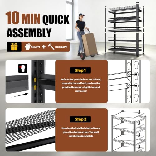 3-Pack 35''W Storage Shelves,2500LBS Garage Shelving,Adjustable Garage Shelves,Heavy Duty Metal Shelving, 5 Tier Utility Steel Shelf, Easy-to-Install Shelving Units and Storage 71''x35''x16 - Image 6