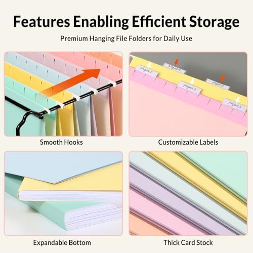 SUNEE 6 Pack Hanging File Folders,Hanging File Folders Letter Size with 1/5-cut Tabs, Assorted Macaron Colors Folders,Stay Organized for Your Home and Office Bulk File and Documents - Image 3