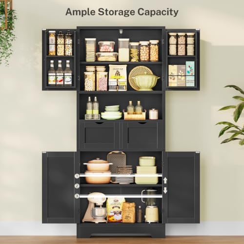 Kitchen Pantry Cabinet with 2 Drawers &4 Door Shelves, Tall Storage Cabinet - Image 4