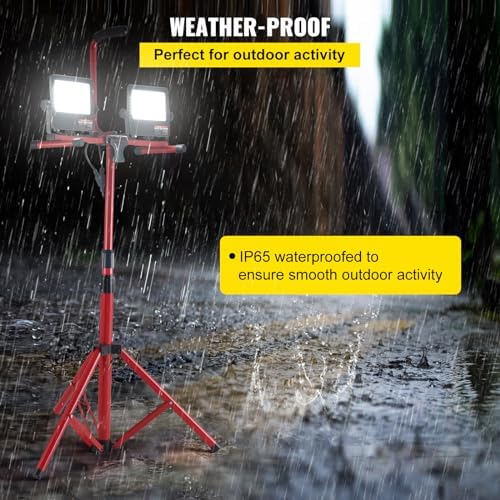 VEVOR LED Work Light with Stand, 2PCS 10000 Lumen Dual-head LED Work Light with 27.6"-68.1" Adjustable and Foldable Tripod Stand, IP65 Waterproofed LED Tripod Work Light, with 5000 K Color Temperature - Image 3