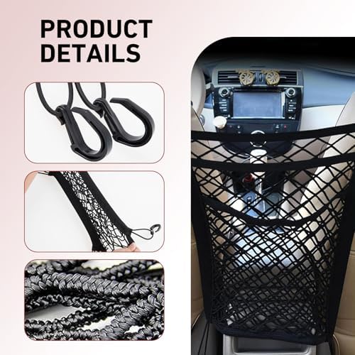 3-Layer Car Mesh Organizer, Front Seat Back Net Bag, Stretchable Kid Dog Car Net Barrier Pet Divider Storage, Universal Hanging Storage Netting Pouch for Most Auto, Sedan, SUV - Image 4