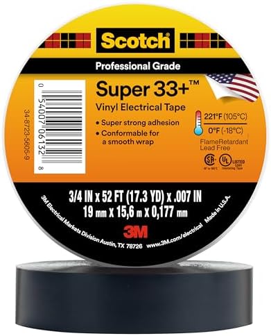 3M Scotch Super 33+ Electrical Tape, 3/4 in x 52 ft, 1 Roll, Black by 3MIndustrial