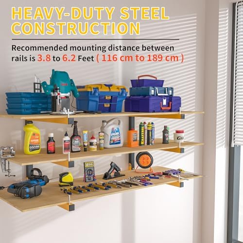 4 PACK Lumber Storage Rack Wall Mount Wood Organizer Storage Racks Heavy Duty Shelf Brackets with 6-Level System 720 LB Sturdy Folding Garage Wall Shelving, Snowboard Rack for Indoor and Outdoor - Image 3