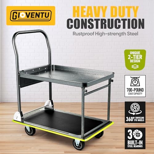Heavy Duty Push Cart Dolly (700 lbs), 2 Tier Foldable Platform Hand Truck - Image 2