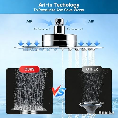 10 Inch Square Rain Shower Head with Filter for Hard Water — 304 Stainless Steel with 15-Stage Purification and High Pressure Spray, Chrome - Image 2