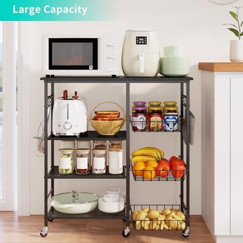 HapiRm Rolling Kitchen Microwave Cart - 4 Tier Microwave Table Stand with Pull-Out Baskets, Coffee Bar Baker's Rack with Wheels Rolling Storage Cart Organizer Shelf for Living Room Office, Balcony - Image 3