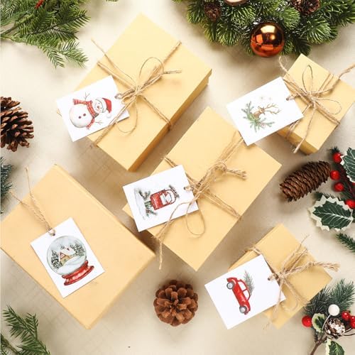 Tenceur 50 Set Christmas Watercolor Gift Tags with String - Image 4