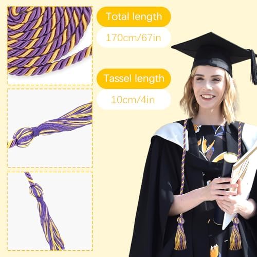 Honor Cords Gold Purple Graduation Cords Honors Cord for Graduation Ropes Grad Accessories 67" Long Braided Cord for Party Decorations Bachelor Gown - Image 2