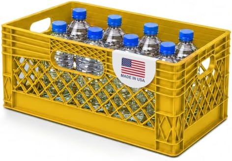 EconoHome Milk Crate - Stackable Storage Crate with Built-In Handles - Heavy Duty Plastic Material - Ventilated Organizer Bin for Garage, Pantry, Classroom, Office & Moving - Yellow, 19x13x11, 1-Pack by EconoHome