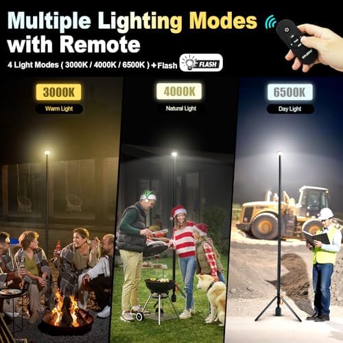 SYLSTAR 360° Rechargeable Work Light with Remote &Telescopic Stand (8.4Ft), 3000LM Ultra Bright 3CCT Dimmable, 6000mAh Battery, Portable Camping Light for Jobsite Workshop Sports Emergencies - Image 4