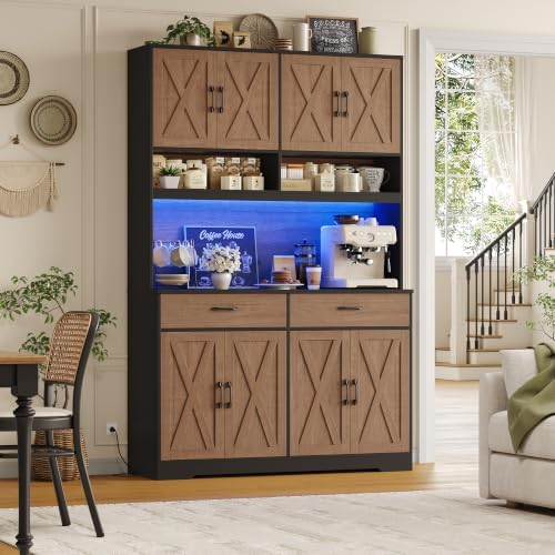 HOSTACK 75" Tall Kitchen Pantry Storage Cabinet, 45" W Hutch, Brown/Black - Image 2