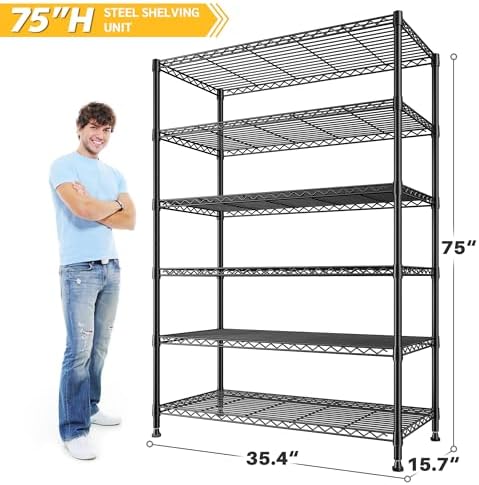 REIBII 6-Tier Storage Shelves, 75''H 1200LBS Garage Shelving for Warehouse (Pack of 2) - Image 3