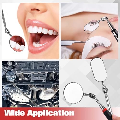 5 Pieces Telescoping Inspection Mirror Extendable Mechanic Mirrors Long Telescoping Auto Inspection Mirror 360°Swivel Head Rectangular Mechanic Mirrors for Observe Vehicle Small Parts - Image 4