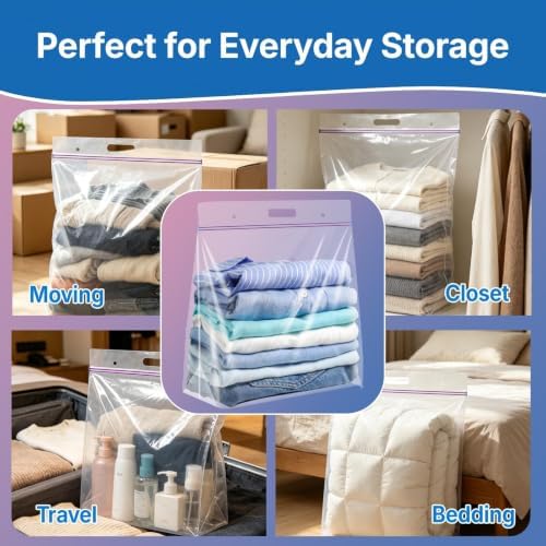 12 Pack 5 Gallon Large Zipper Storage Bags with Handle&Bottom for Clothing - Image 5
