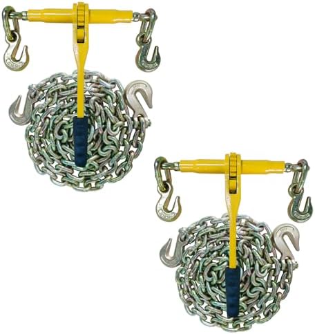 2 Pack 5/16"-3/8"Ratchet Chain Binders with 2 Grab Hooks,9200 lbs Working Load Limit,10Ft G80 Chains Load Limit and Adjustable Length,Heavy Duty Ratchet Binders for Truck, Tie Down, Hauling, Towing by Unknown