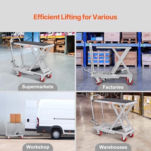 VEVOR Hydraulic Lift Table Cart, 500 lbs Load Capacity, 28.5-Inch Lifting Height, Manual Single Scissor Lift Table with 4 Wheels and Non-Slip Pad, Gray, Alloy Steel - Image 7
