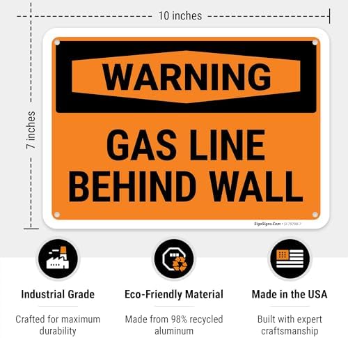 Warning Gas Line Behind Wall OSHA Sign, - Image 3