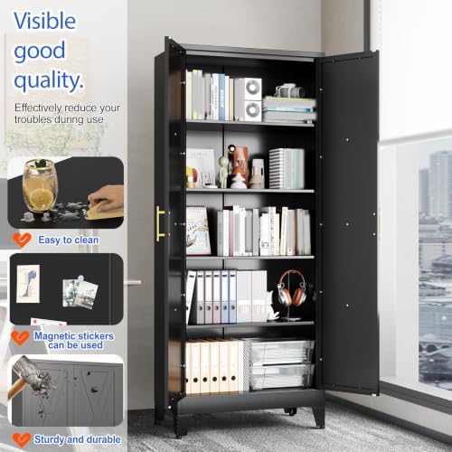 GAIOUS 71" Tall Kitchen Pantry Cabinet,Metal Storage Cabinet Black Cupboard - Image 3
