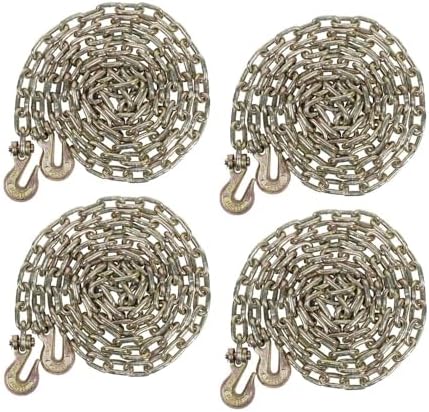 4 Pack 5/16 Inch x 20 FT Grade 70 Binder Chain with Clevis Grab Hooks - G70 Transport Tow Chain - 4,700 Lbs Working Load Limit by MyteeProducts