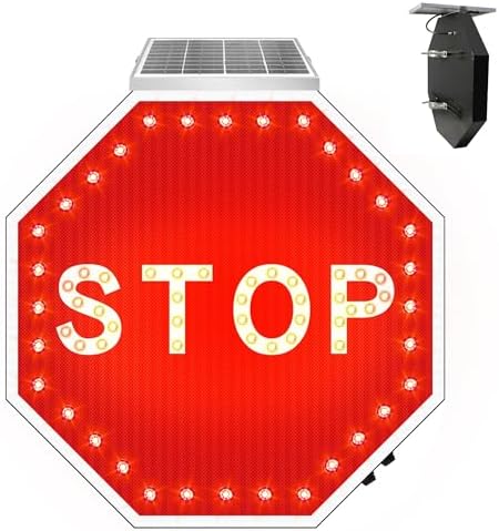 24" Solar Stop Sign-LED Solar Powered Flashing Stop Sign, Heavy Duty Blinking Road Traffic Stop Warning Signs with Aluminum Frame & Engineered Reflective Film, IP65 Wateproof for Street Driveway Outdoor by KERTY