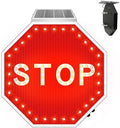 24" Solar Stop Sign-LED Solar Powered Flashing Stop Sign, Heavy Duty Blinking Road Traffic Stop Warning Signs with Aluminum Frame & Engineered Reflective Film, IP65 Wateproof for Street Driveway Outdoor by KERTY