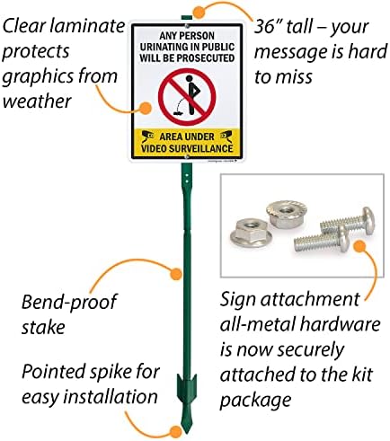 SmartSign 12 x 10 inch “Any Person Urinating In Public Will Be Prosecuted - Under Video Surveillance” Yard Sign with 3 foot Stake, 40 mil Laminated Rustproof Aluminum, Multicolor, Set of 1 - Image 5