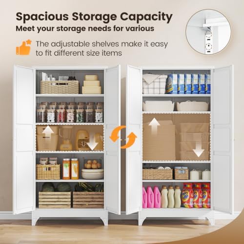 Yizosh Metal Storage Cabinet Kitchen Pantry Cabinet 4 Adjustable Shelves Kitchen Pantry Cabinet for Livingroom Pantry Bathroom Kitchen 75.6" H x 35.6" W x 17.7" D White - Image 5