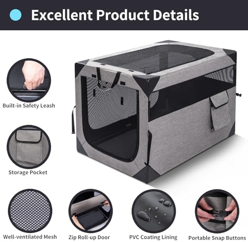 Zikopomi 30 Inch Portable Soft Foldable Dog Crate, 30" L x 21" W x 21" H - Image 3