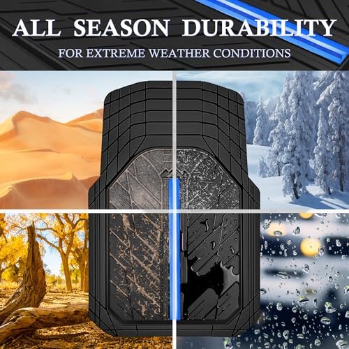 CAR PASS Metal Medium Rubber Floor Mats for Car Heavy Duty Car Mats All Weather, Universal Trim to Fit for Truck SUV Vehicle Automotive Floor Mats, Waterproof Car Mats 4 Piece Black Bule - Image 5