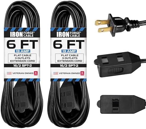 Iron Forge Cable 16 Gauge Black Indoor Extension Cord, 6 Ft - SJT by IronForgeCable