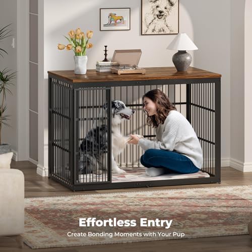 Lyromix 54" Dog Crate Furniture with Foldable Door, Rustic Brown - Image 3