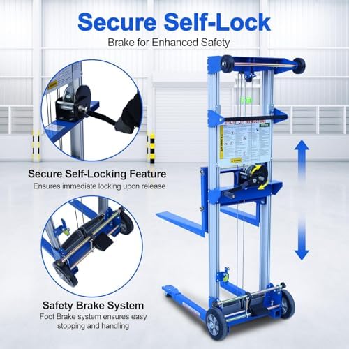 70" Material Lift Winch Stacker, 500 lbs Capacity Manual Material Lifts, Fixed Straddle Material Lifter, Hand Winch Lift Trucks for Warehouse, Factory, Lightweight, 34.60" L x 24.80" W - Image 5