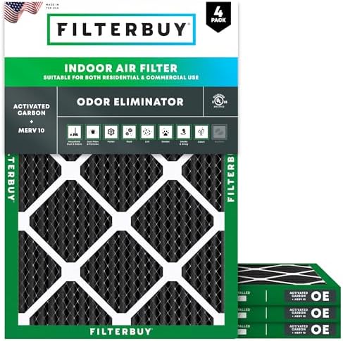 Filterbuy 20x22x1 Air Filter MERV 10 Odor & Allergy Defense (4-Pack) by Filterbuy