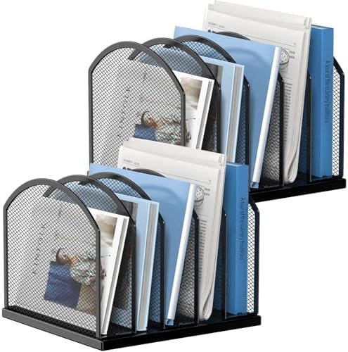 2 Pack Gawerk 5-Section Vertical Desktop Organizer, 5-Section Mesh File Folder Stand Sorter for Office Home Classroom Organization, Black by Gawerk