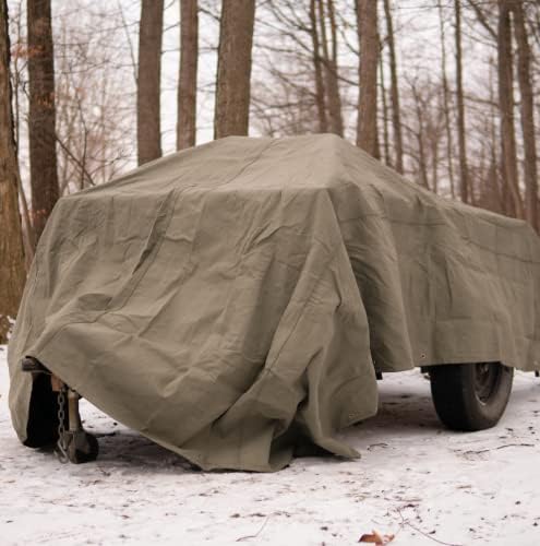 WHITEDUCK Canvas Tarp 18 oz. Heavy Duty Water Repellent UV Resistant, Rustproof Grommets, Industrial & Commercial Use Cloth Tarp (Cut Size: 10'x14', Finished Size: 9'6"x13'6", Olive Drab) - Image 2