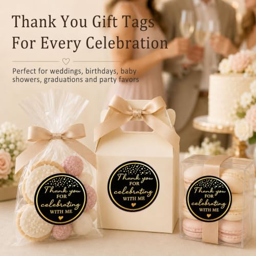 100PCS Thank You for Celebrating with Me Stickers, Black Gold Wedding Favor Labels for Bridal Shower, Baby Shower, Engagement Party, Gift Bags & Invitations 1.6 Inch (Black Gold, with Me) - Image 5