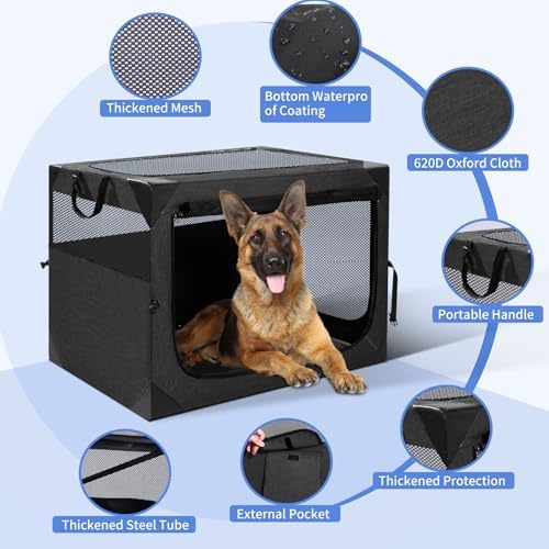 Dog Crate,30x21x21 Inch Large Dog Crate for Large or Medium Dogs, Portable and Foldable Design of Dog Cage, Perfect for Travel or Home Use, Dog Kennel with 3-Door and Durable Mesh Windows, Dark Grey - Image 6