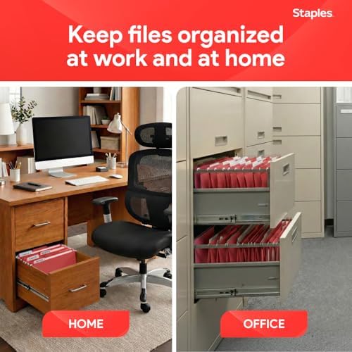 Staples Hanging File Folders, Letter Size, Red, 1/5-Cut Tabs, 25/Pk - Image 6