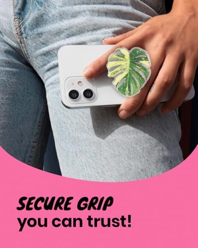 OnTheGrip Compatible with Magsafe Magnetic Cute Acrylic Tropical Leaf Design Collapsible Mobile Phone Grip Stand Holder for Smartphone Tablet Cell Phone Accessory (Yellow Monstera) - Image 5