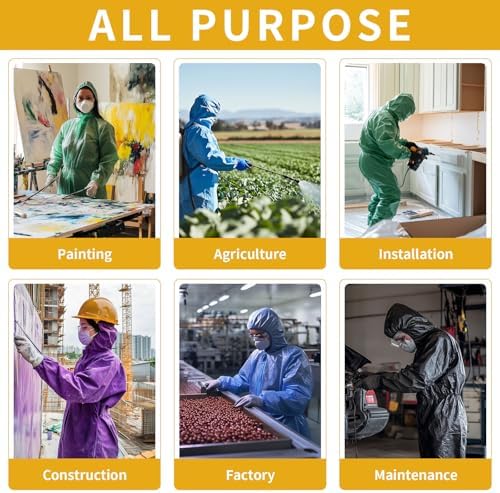 Painting Protective Suit, SMS Full Body Hazmat Suits Coveralls with Hood and Elastic Wrists for Mechanic Work - Image 5