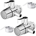 2 Pack Faucet Diverter Valve, 9.5mm Barb for 3/8" ID Flexible Hose, Countertop Water Filter Adapter with Solid Brass Handle, M22 Male to M24 Male Adapter Rings, Clamps & Extra Washers by Tsinghwang