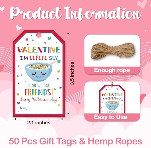 Valentine's Day Gift Tags, 50 Happy Valentine's Day Tags with String - Image 2