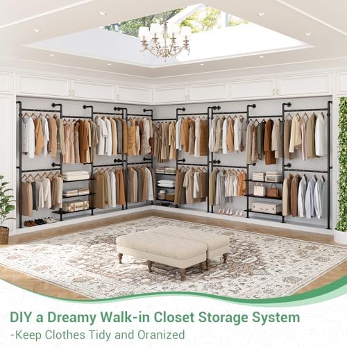 Aheaplus Industrial Corner Pipe Clothing Rack, 7.3-10.9Ft Closet System - Image 6