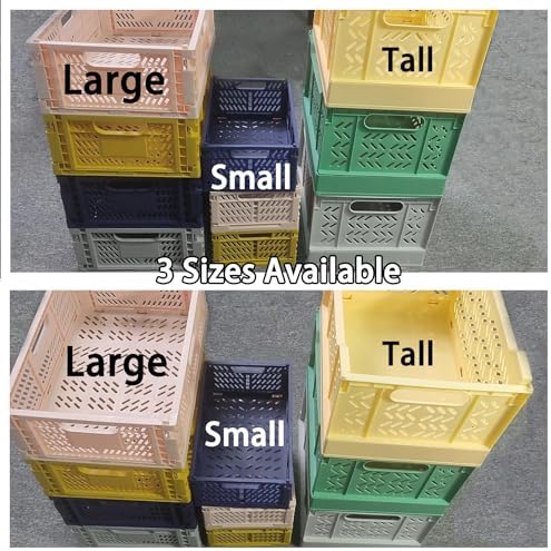 2 Pack Stackable Storage Crates, Plastic Foldable Baskets Small Golden - Image 3